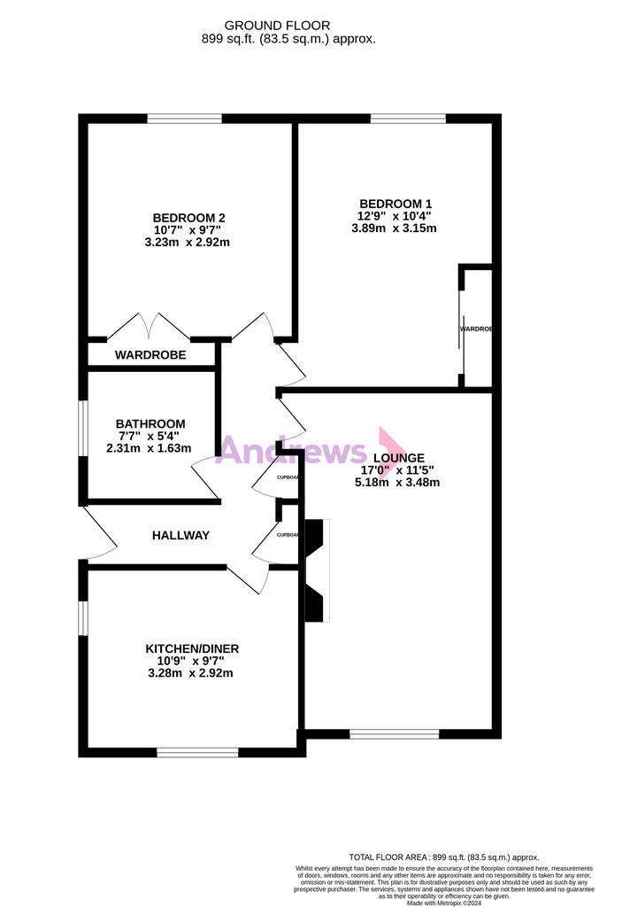 2 bedroom bungalow to rent - floorplan