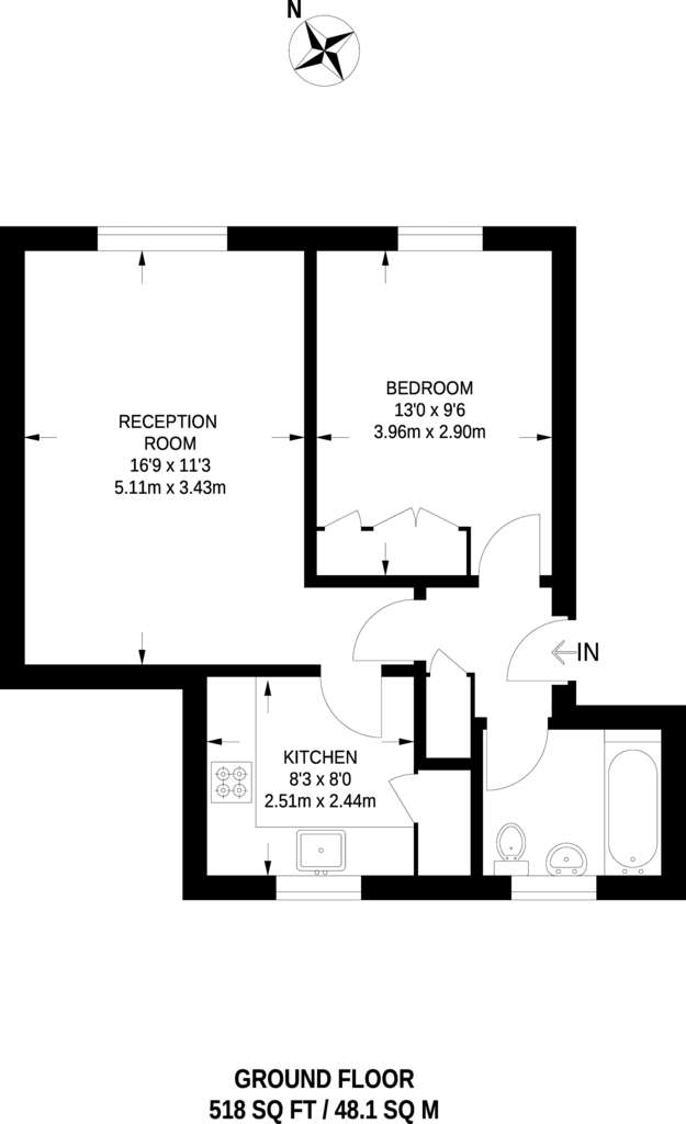 1 bedroom flat to rent - floorplan