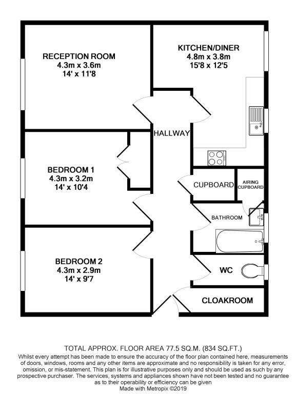 2 bedroom flat to rent - floorplan