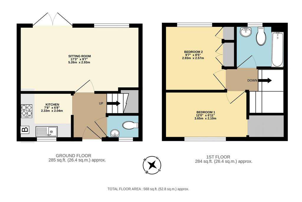 2 bedroom terraced house to rent - floorplan