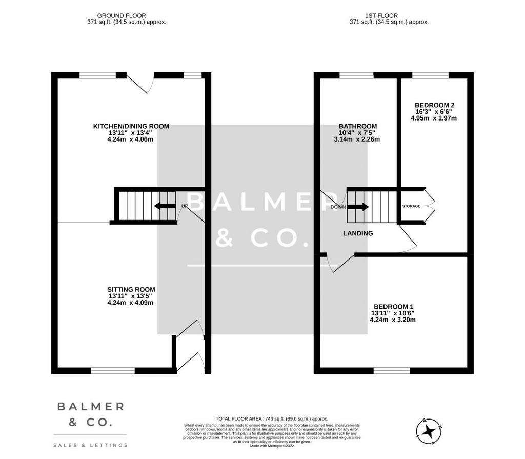 2 bedroom terraced house to rent - floorplan