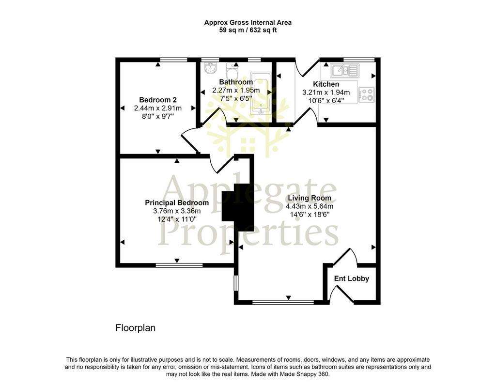 2 bedroom bungalow for sale - floorplan